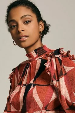 Wholesale 🛒 The Odells Nicole Trumpet-Sleeve Blouse RED MOTIF 👏 -Pilcro shop unnamed file 508