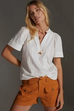 Best Pirce 🥰 Maeve Poplin Pintuck Blouse WHITE ❤️