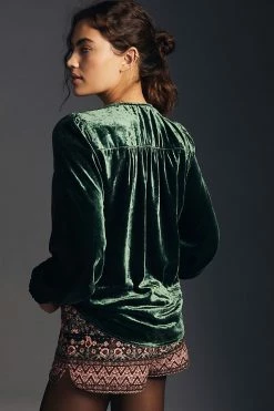 Best Sale 🔔 By Anthropologie Velvet Wrap Blouse GREEN 😀 -Pilcro shop unnamed file 558