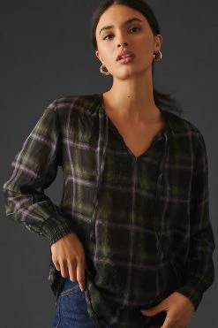 Best reviews of 👍 Cloth & Stone Tie-Neck Pullover Blouse GREEN MOTIF 🎁 -Pilcro shop unnamed file 572