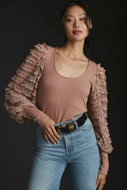 Hot Sale ???? Dolan Left Coast DOLAN Ruffle-Sleeve Top MAUVE ???? -Pilcro shop unnamed file 582