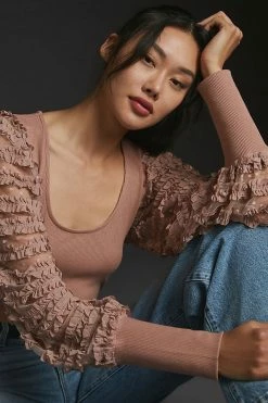 Hot Sale ???? Dolan Left Coast DOLAN Ruffle-Sleeve Top MAUVE ???? -Pilcro shop unnamed file 583