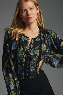 Deals 🔔 LoveShackFancy Nayeem Bustier Top BLUE MOTIF 💯 -Pilcro shop unnamed file 586