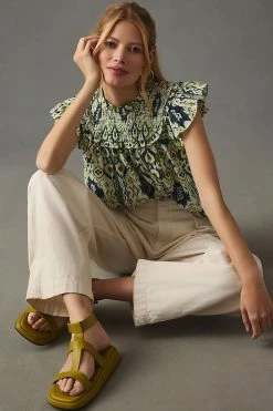 Hot Sale ✨ The Odells Rhia Top GREEN MOTIF ????