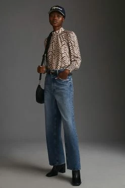 Outlet ⌛ Bella Dahl Lila Mock-Neck Smocked Blouse YELLOW MOTIF 🔥 -Pilcro shop unnamed file 646