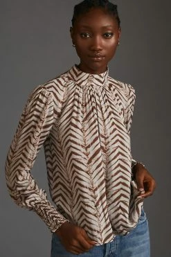 Outlet ⌛ Bella Dahl Lila Mock-Neck Smocked Blouse YELLOW MOTIF 🔥 -Pilcro shop unnamed file 647