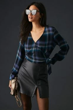 Budget 👍 Bella Dahl Plaid Wrap Top BLUE MOTIF 🛒