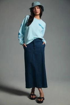 Outlet 🔥 MOTHER The Drop Square Sweatshirt BLUE ✔️ -Pilcro shop unnamed file 67