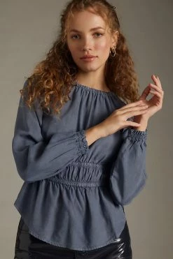 New ???? Bella Dahl Smocked Blouse BLUE ✨ -Pilcro shop unnamed file 681