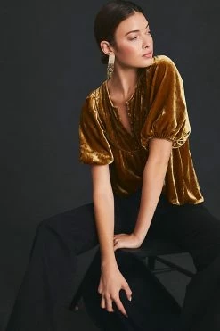 Top 10 🧨 By Anthropologie Velvet Henley Blouse MOSS ⌛