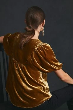 Top 10 🧨 By Anthropologie Velvet Henley Blouse MOSS ⌛ -Pilcro shop unnamed file 687