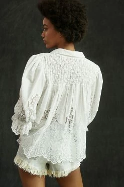 Hot Sale ???? By Anthropologie Victorian Sheer-Lace Blouse WHITE ???? -Pilcro shop unnamed file 692