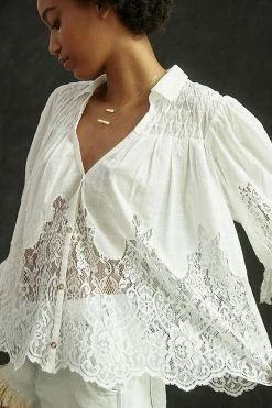 Hot Sale ???? By Anthropologie Victorian Sheer-Lace Blouse WHITE ???? -Pilcro shop unnamed file 693