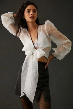 New 🌟 Maeve Sheer Bow-Front Top BLACK & WHITE 🧨