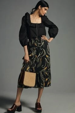 Hot Sale ???? English Factory Square-Neck Ruffle Blouse BLACK ???? -Pilcro shop unnamed file 718