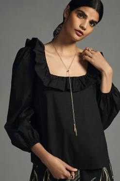 Hot Sale ???? English Factory Square-Neck Ruffle Blouse BLACK ???? -Pilcro shop unnamed file 719