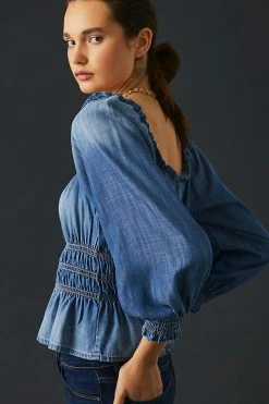 Best Pirce 🔥 Bella Dahl Smocked Off-The-Shoulder Top BLUE 🧨 -Pilcro shop unnamed file 743
