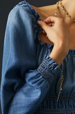 Best Pirce 🔥 Bella Dahl Smocked Off-The-Shoulder Top BLUE 🧨 -Pilcro shop unnamed file 745