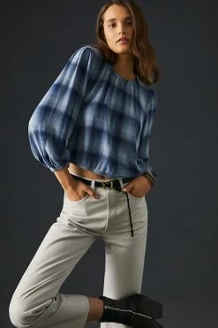 Best Pirce 🔥 Bella Dahl Gathered Blouse BLUE MOTIF 🌟