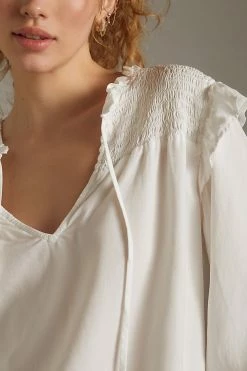 Discount 😀 Bella Dahl Smocked Tie-Neck Blouse WHITE 🔥 -Pilcro shop unnamed file 753
