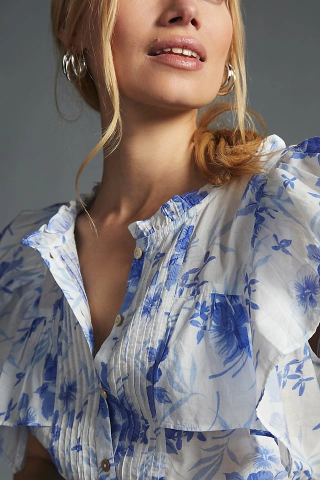 LoveShackFancy Nora Blouse Brand new ???? LoveShackFancy Nora Blouse BLUE MOTIF ???? -Pilcro shop unnamed file 756