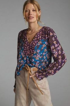 Top 10 ✨ Anthropologie Floral V-Neck Top BLUE MOTIF ✨ -Pilcro shop unnamed file 778