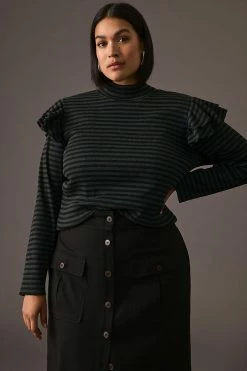 Top 10 ✔️ T.La Ruffled Turtleneck Top GREEN MOTIF 🔔 -Pilcro shop unnamed file 783