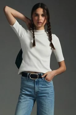 Outlet 😀 Maeve Mock Neck Top WHITE ⌛