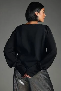 Best Pirce 🎁 By Anthropologie Silky Balloon-Sleeve Top BLACK ❤️ -Pilcro shop unnamed file 807