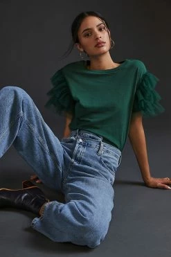 Flash Sale 🎉 Lea & Viola Tulle-Sleeve Top GREEN 🔔