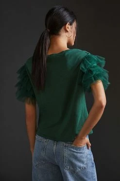 Flash Sale 🎉 Lea & Viola Tulle-Sleeve Top GREEN 🔔 -Pilcro shop unnamed file 819