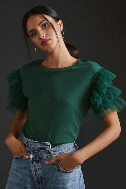 Flash Sale 🎉 Lea & Viola Tulle-Sleeve Top GREEN 🔔 -Pilcro shop unnamed file 820