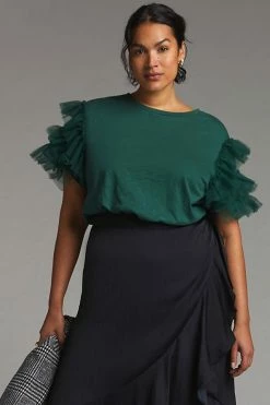 Flash Sale 🎉 Lea & Viola Tulle-Sleeve Top GREEN 🔔 -Pilcro shop unnamed file 821