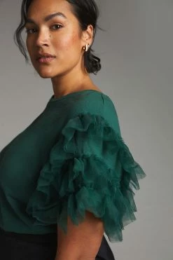 Flash Sale 🎉 Lea & Viola Tulle-Sleeve Top GREEN 🔔 -Pilcro shop unnamed file 822