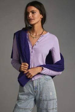 New 👏 Pilcro Ribbed Henley Top LAVENDER 🛒