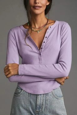 New 👏 Pilcro Ribbed Henley Top LAVENDER 🛒 -Pilcro shop unnamed file 826