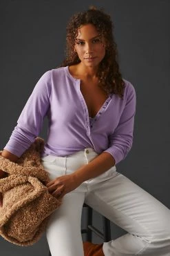 New 👏 Pilcro Ribbed Henley Top LAVENDER 🛒 -Pilcro shop unnamed file 827