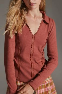 Best Pirce 🔥 Pilcro Stitched Long-Sleeve Top RED 🥰 -Pilcro shop unnamed file 846