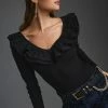 Hot Sale ???? Dolan Left Coast DOLAN Ruffled V-Neck Top BLACK ????