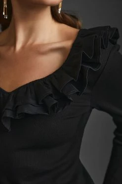Hot Sale 😀 Dolan Left Coast DOLAN Ruffled V-Neck Top BLACK 🌟 -Pilcro shop unnamed file 880