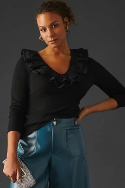 Hot Sale 😀 Dolan Left Coast DOLAN Ruffled V-Neck Top BLACK 🌟 -Pilcro shop unnamed file 882