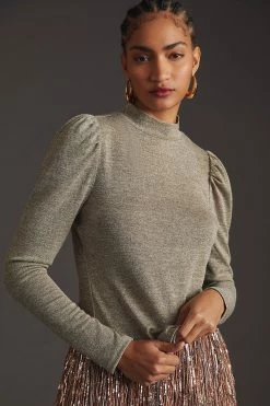 Top 10 ✔️ Dolan Left Coast DOLAN Puff-Sleeve Mock Neck Top SAND ✨