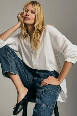 Best Sale 🎉 By Anthropologie Longline Henley 👚 Shirt WHITE 🎁