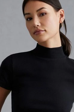 Outlet ⌛ Maeve Ribbed Mock-Neck Baby Tee BLACK ✨ -Pilcro shop unnamed file 909