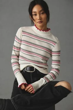Top 10 😍 Scotch & Soda Striped Mock-Neck Ruffle Pullover IVORY 🔔