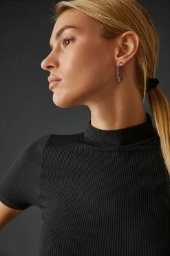 Cheapest 🎁 By Anthropologie Seamless Cropped Mock-Neck Top BLACK ⭐ -Pilcro shop unnamed file 943