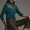 Buy ???? By Anthropologie Sheer Turtleneck Top DARK GREEN ????