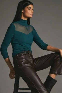 Buy 😉 By Anthropologie Sheer Turtleneck Top DARK GREEN 🧨