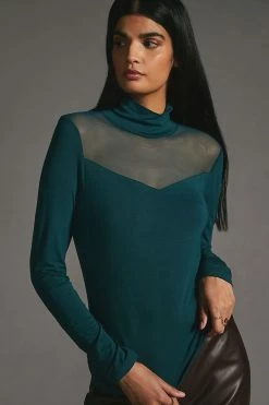 Buy 😉 By Anthropologie Sheer Turtleneck Top DARK GREEN 🧨 -Pilcro shop unnamed file 947