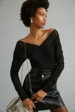 Hot Sale 🔔 Maeve Shirred Mesh Top BLACK 😍